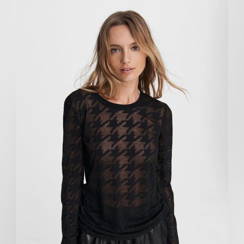 Rag and Bone Valencia Houndstooth Sheer Black Top, Sz XS